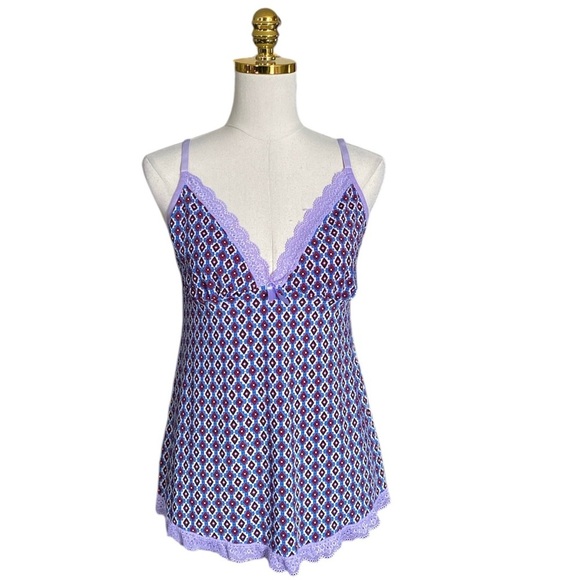 Tracy Y2K Geometric Babydoll Cami Tank Lace Trim Spaghetti Strap Fairy Size L - Picture 1 of 6